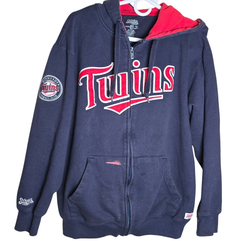 Minnesota Twins‎ Baseball Stitches Thick Zip-up Sweatshirt with Pockets Medium